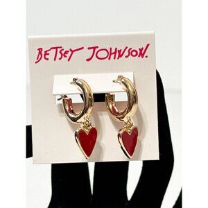 Betsey Johnson NWOB Heart Huggie Drop Earrings